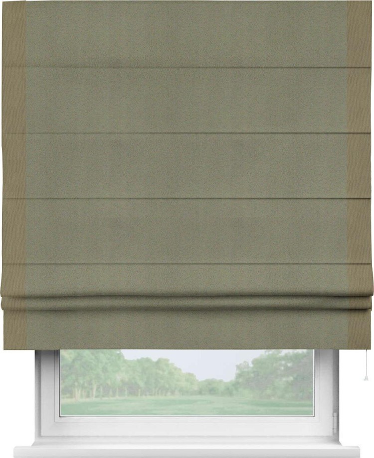 Римская штора «Кортин» с кантом Стрим Дуо, для проема, ткань блэкаут однотонный серо-коричневый